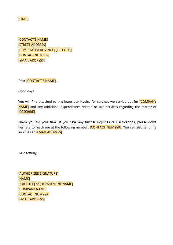 Letter to Customer Invoice Attached Template PSD template